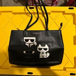 Karl Lagerfeld Black Tote Bag with Cartoon Characters